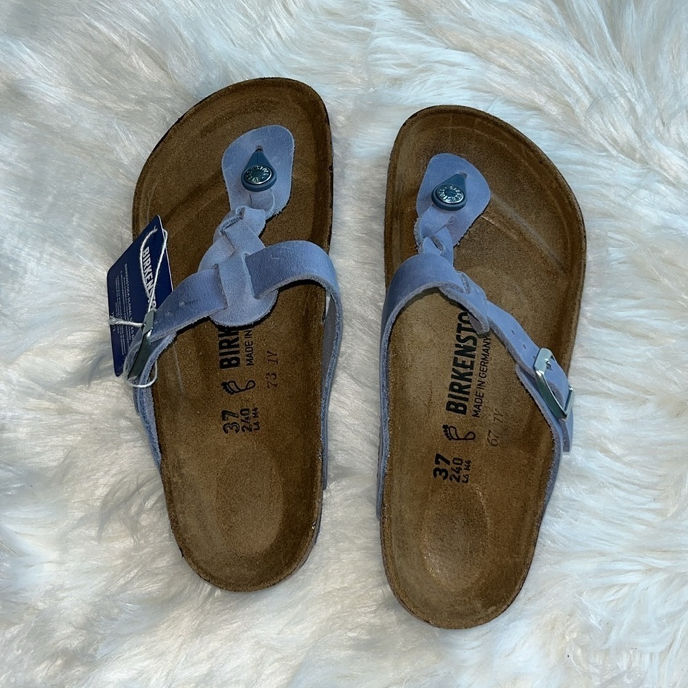 🆕 Birkenstock Gizeh Braided Dusty Blue Oiled Leather Sandals Size 37 US 6/6.5 - Picture 12 of 15